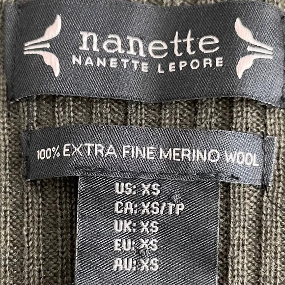 Nanette Lepore Merino Wool Open Front Ribbed Duster Sweater Olive Green Sz XS - Picture 9 of 11